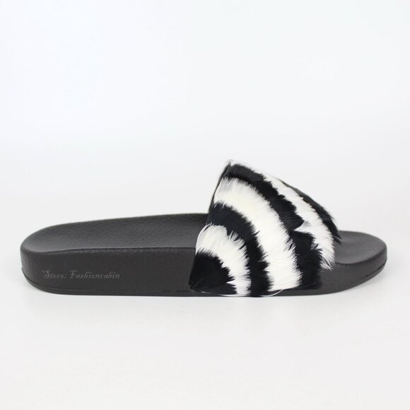 NEW VALENTINO Feather Slides Sandals | Bold Zebra Look for Resort & Lounge Wear - Picture 7 of 15